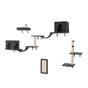 LAOTIES Wall Mounted Cat Tree with 2 Cat Condos,3 Shelves, Scratching Posts,Perch And Ladders,Space Saving Cat Furniture - 1 of 4