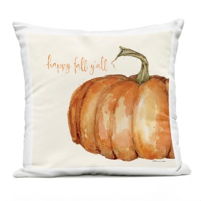 Stupell Industries Happy Fall Y'all Autumn Pumpkin Seasonal Design Outdoor Decorative Throw Pillow, 18 x 18