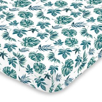 NoJo Super Soft Green and White Palm Leaf Nursery Mini Crib Fitted Sheet