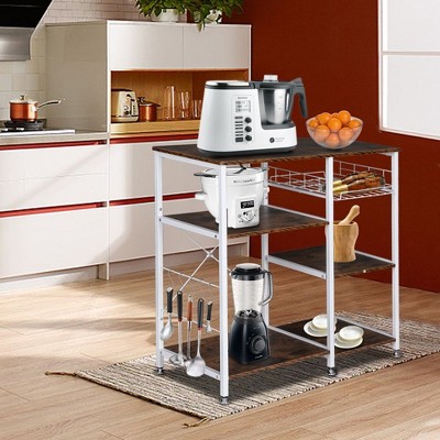 PDTEND Rustic Brown 3-Tier Industrial Kitchen Baker’s Rack - Utility Storage Cart & Workstation Shelf