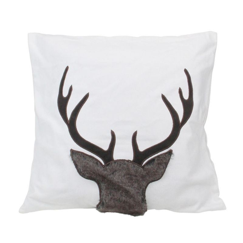 Northlight 17.5 White and Brown Faux Fur Reindeer Throw Pillow Cover, 1 of 6