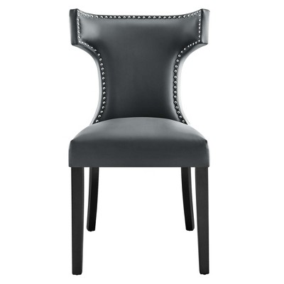 Gray Faux Leather Upholstered Side Chair with Wood Legs