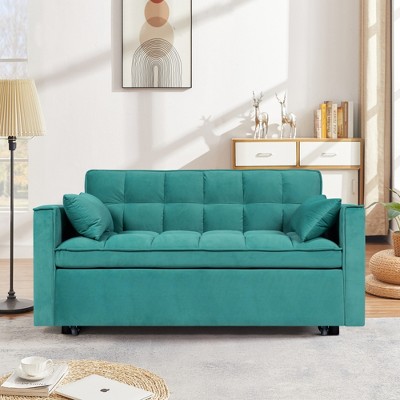 53" Modern Velvet 3-in-1 Convertible Sleeper Sofa Bed with Adjustable Backrest, Side Pocket, Ergonomic Comfort, and Solid Wood Frame