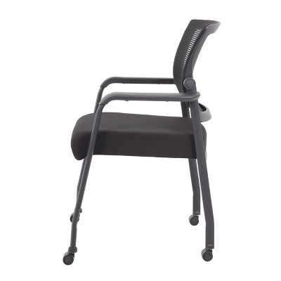 Black Mesh Guest Chair with Fixed Arms and Casters