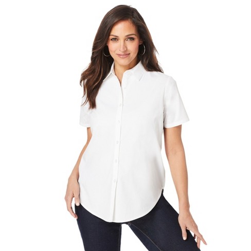 Women's Basic Button Up Shirt Short Sleeve Stretchy Button Down