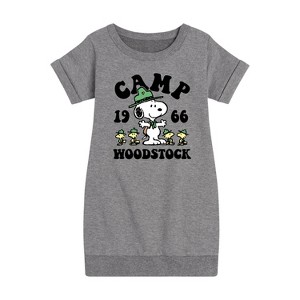 - Peanuts - Camp Woodstock Graphic Short Sleeve Fleece Dress - 1 of 4