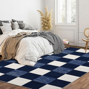 Washable Runner Rug – Ultra-Thin Foldable, Modern Plaid Print, Decorative Carpet for Bedroom & Dining Room - 1 of 4