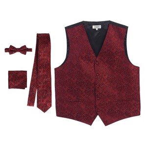 Gioberti Men's Formal 4pc Metallic Paisley Vest Necktie Bowtie and Pocket Square - 1 of 4