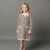Hope & Henry Girls' Organic Long Sleeve Bow Detail Tweed Sweater Dress, Black and Cream Tweed, 2T - 2 of 4