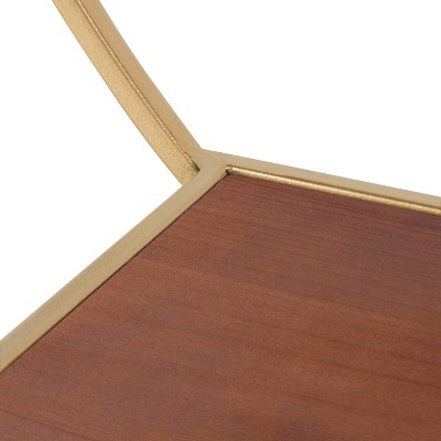 Walnut Brown and Gold Half-Moon Floating Wall Shelf