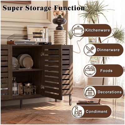 Farmhouse Brown MDF 47 inch Sideboard Buffet Cabinet with Adjustable Shelves