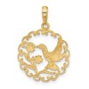 Black Bow Jewelry 14k Yellow Gold 20mm Framed Hummingbird and Flower Pendant - 3 of 4