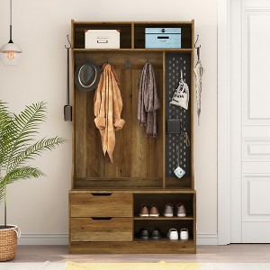 NicBex Hall Tree with Bench and Storage Drawers Coat Rack with 4 Open Dividers, 6 Hooks and Pegboard for Entryway, Living room - 1 of 4