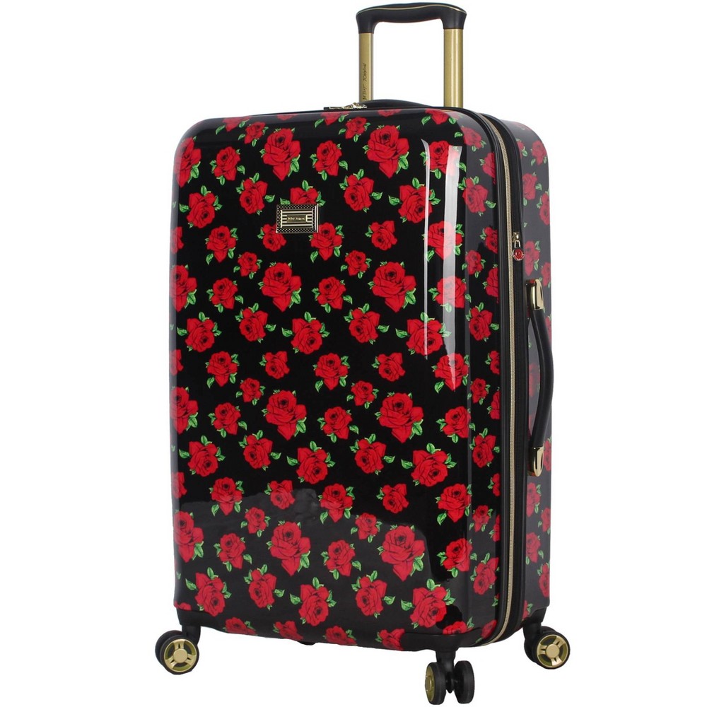 Photos - Luggage Betsey Johnson Expandable Hardside Medium Checked Spinner Suitcase - Covered Roses 