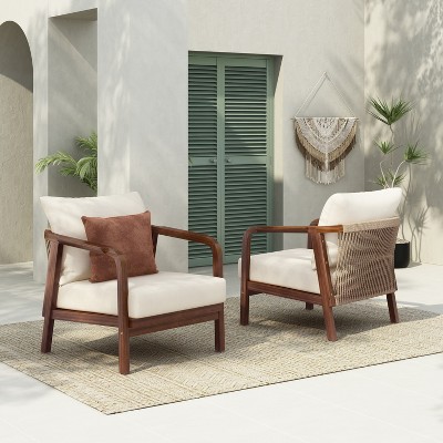 Christopher Knight Home Ivana Patio Woven Rope Acacia Wood Club Chair with Deep Cushions (Set of 2)