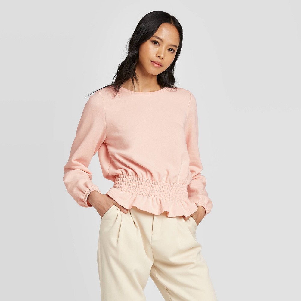 Women's Crew Neck Smocked Waist Knit Sweatshirt - Who What Wear Peach XL, Women's, Pink was $29.99 now $20.99 (30.0% off)