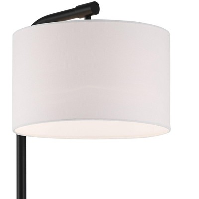 Serra Matte Black Arc Floor Lamp with White Fabric Shade
