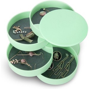 5-Layer Rotating Jewelry Organizer with Lid, Portable Travel Tray Case for Earrings, Rings & Bracelets, White - 1 of 4