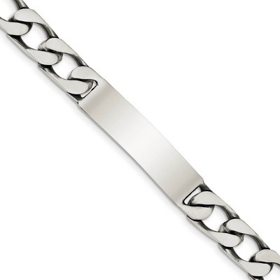 Black Bow Jewelry Men's 10mm Antiqued Sterling Silver Figaro Link I.D. Bracelet
