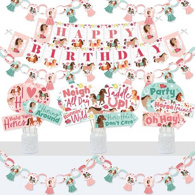 Big Dot of Happiness Run Wild Horses - Banner and Photo Booth Decorations - Pony Birthday Party Supplies Kit - Doterrific Bundle