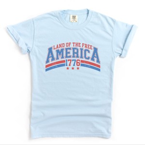 Simply Sage Market Land Of The Free America Curved Garment Dyed Tee - 2XL - Chambray - 1 of 4