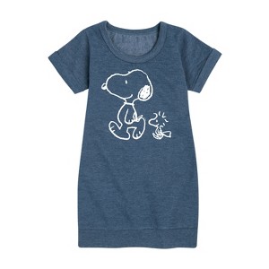 - Peanuts - I'll Follow You Graphic Short Sleeve Fleece Dress - 1 of 4