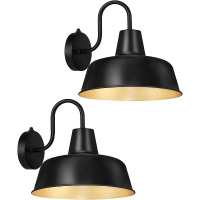 ROTTOGOON Dusk to Dawn Outdoor LED Wall Sconce Matte Black & Gold Gooseneck Barn Light 2-Pack