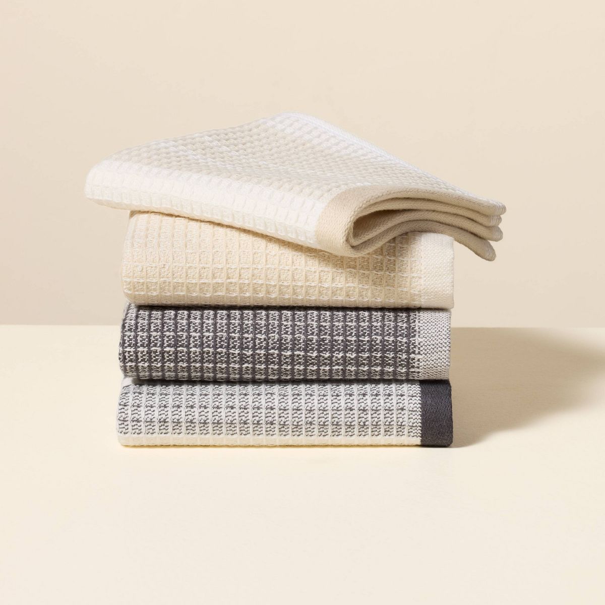 Set of 4 Waffle Dishcloths Natural/Gray - Hearth & Hand™ with Magnolia