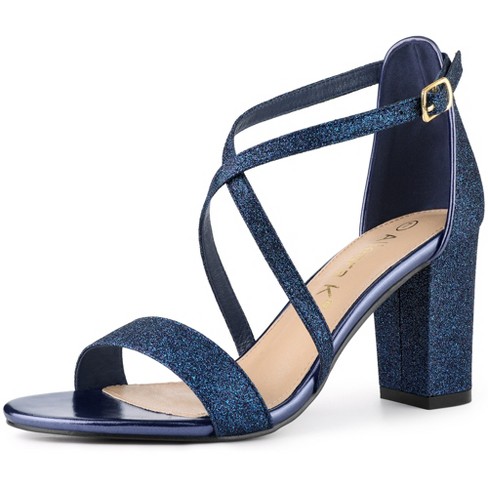 Blue glitter 2024 block heels