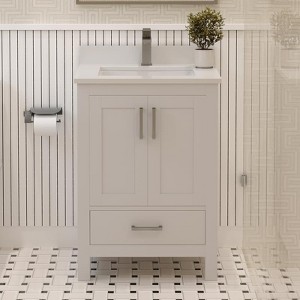 Rooh Solid Wood Bathroom Vanity with White Quartz Countertop & Undermount Sink | Handcrafted Luxury by Artisans - 1 of 4