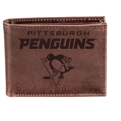 Evergreen NHL Pittsburgh Penguins Brown Leather Bifold Wallet Officially Licensed with Gift Box