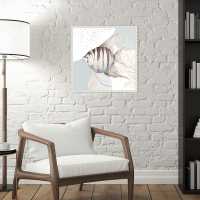 Ocean Oasis Bubbles Striped Fish Canvas Wall Art with White Frame