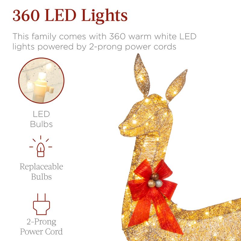 Best Choice Products 3-Piece Lighted Christmas Deer Set Outdoor Yard Decoration with 360 LED Lights, Stakes, 4 of 9