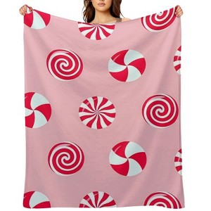 FIONECA Christmas Pink Background Red White Swirl Candy Soft Blanket Festive Holiday Home Decor 40x50 inches - 1 of 1