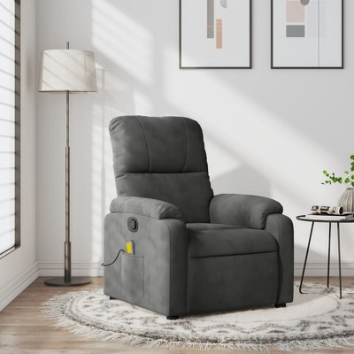 vidaXL Dark Gray Microfiber Manual Reclining Chair - Massage Recliner Armchair With Vibration, Side Pocket, Thick Padding For Living Room Comfort.