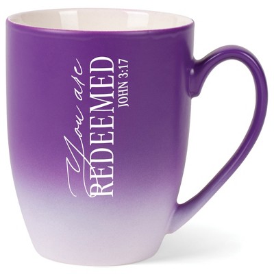 Elanze Designs You Are Redeemed John 3:17 Two Toned Ombre Matte Purple and White 12 ounce Ceramic Stoneware Coffee Cup Mug