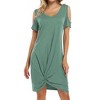 Women's Cold Shoulder Summer Twist Knot Mini Tshirts Dresses - 3 of 4