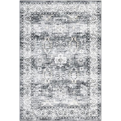 Vintage Machine Washable Rug - Stain Resistant Non-Slip Low Pile Indoor Carpet for Living Room, Bedroom