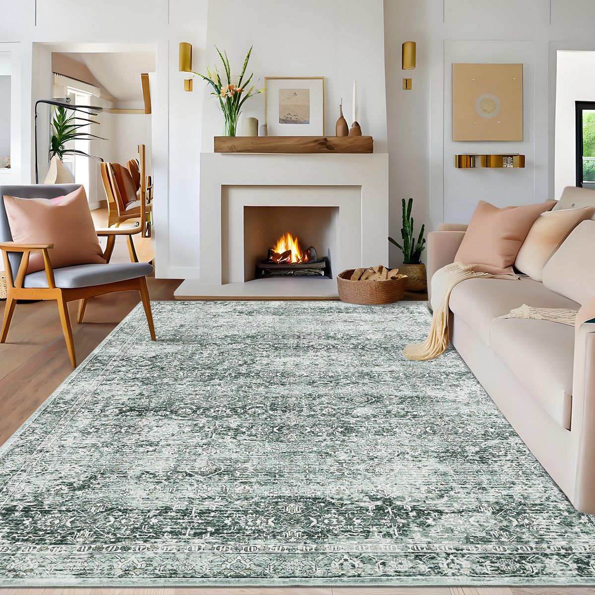 Vintage Washable Area Rugs with Non Slip for Living Room Bedroom Thin Boho Large Floor Carpet Rugs for Hallway High Traffic Area - thumbnail 8