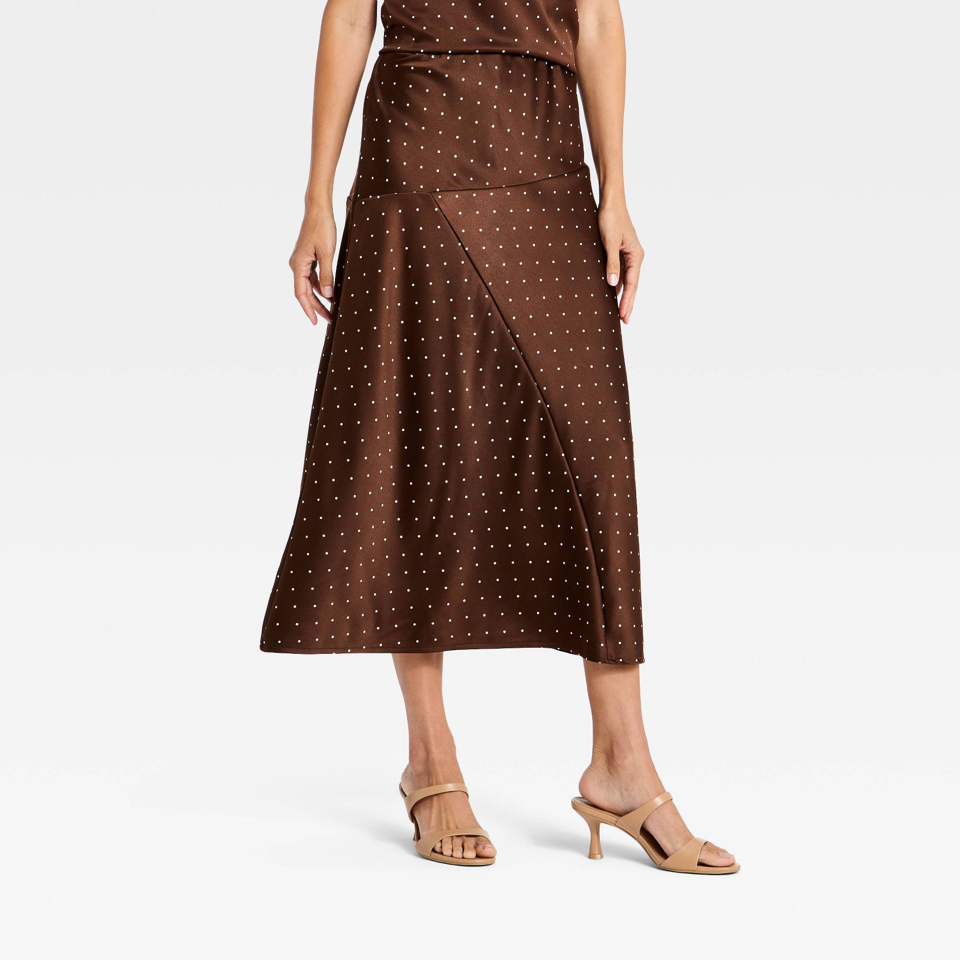 Women's Satin Midi Slip Skirt - A New Day™ Brown Dot