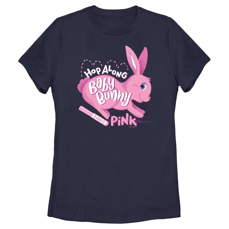 Women's Crayola Easter Hop Along Baby Bunny Pink  T-Shirt - Navy Blue - Large, 1 of 5