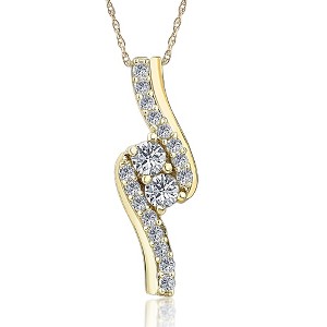 Pompeii3 3/4 Ct TDW Diamond Forever Us Two Stone Pendant Necklace in White or Yellow Gold - 1 of 4