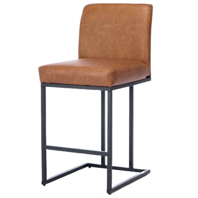 24" Counter Height Bar Stool, Faux Leather Barstool with Back and Metal Frame, Modern Armless Upholstered Bar Chair Stool for Kitchen Island