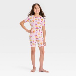 Girls' 2pc Short Sleeve Tight Fit Rib-Knit Pajama Set - Cat & Jack™ - 1 of 4