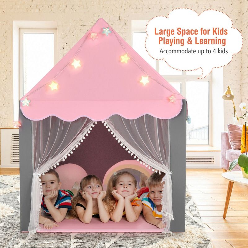Costway Kids Playhouse Tent Large Castle Fairy Tent Gift w/Star Lights Mat, 4 of 11