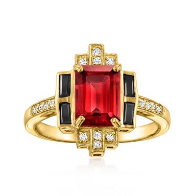 Ross-Simons 1.70 Carat Garnet and .20 ct. t.w. Black Spinel Ring With .10 ct. t.w. White Topaz in 18kt Gold Over Sterling