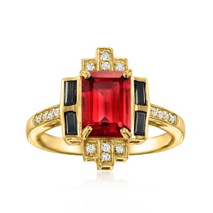 Ross-Simons 1.70 Carat Garnet and .20 ct. t.w. Black Spinel Ring With .10 ct. t.w. White Topaz in 18kt Gold Over Sterling Size 9 - 1 of 4