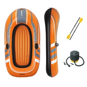 Bestway 61062E H2OGO! Kondor 2000 77" x 45" Inflatable Single Person Water Raft Boat Set with 2 Oars and Foot Pump for Lakes, Pools and Rivers, Orange - 1 of 4