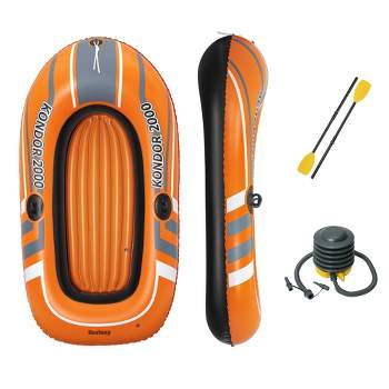 Bestway 61062E H2OGO! Kondor 2000 77" x 45" Inflatable Single Person Water Raft Boat Set with 2 Oars and Foot Pump for Lakes, Pools and Rivers, Orange