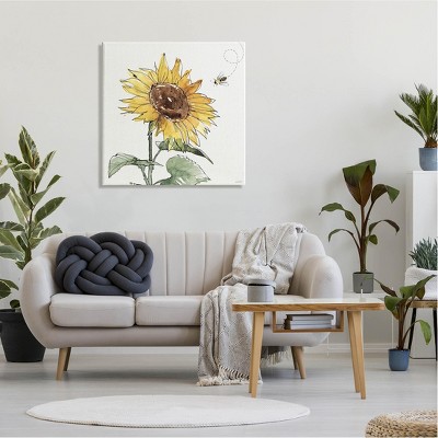 Cheerful Sunflower and Buzzing Bee Canvas Wall Art, 30" x 30"